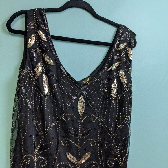 Jaos Wish Black Flapper Dress with Gold Sequins XXXL With Accessories - Picture 3 of 8